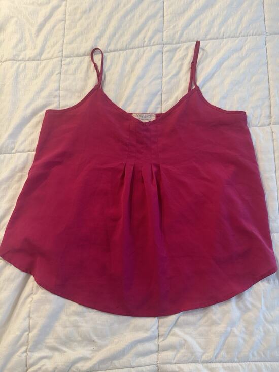 Forever 21 Tops - Forever 21 Cami Camisole Pink Large Pleated Front V-neck Fuschia Old Money
